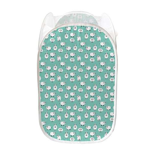 Little Sheep Pattern Print Mesh Laundry Hamper