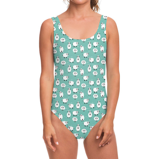 Little Sheep Pattern Print One Piece Swimsuit