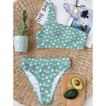 Little Sheep Pattern Print One Shoulder Bikini Top