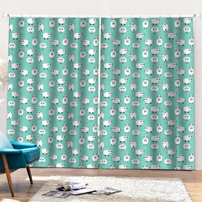 Little Sheep Pattern Print Pencil Pleat Curtains