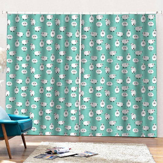 Little Sheep Pattern Print Pencil Pleat Curtains