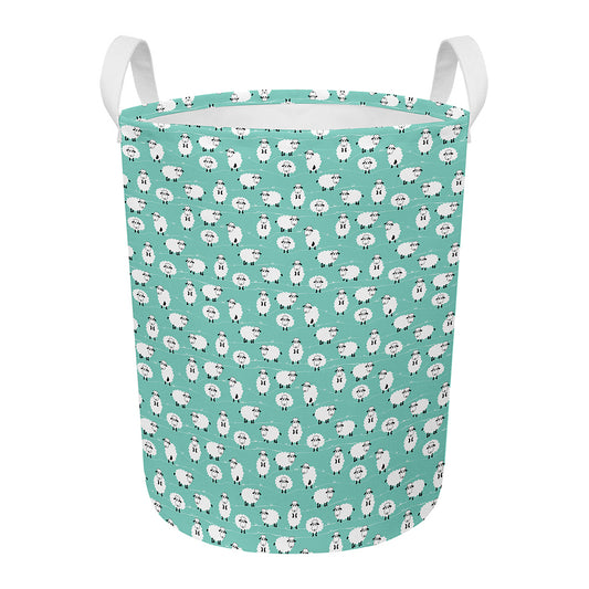 Little Sheep Pattern Print Round Laundry Basket