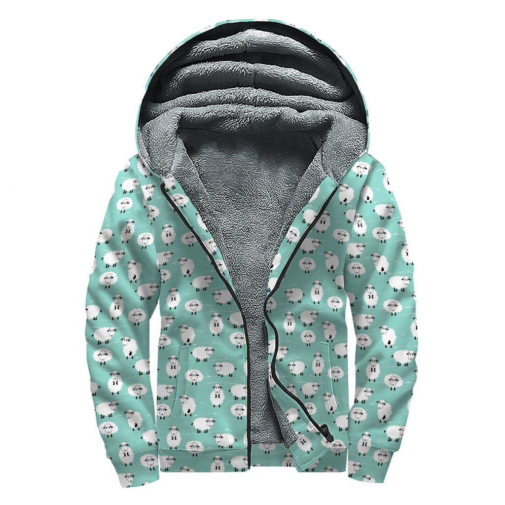 Little Sheep Pattern Print Sherpa Lined Zip Up Hoodie