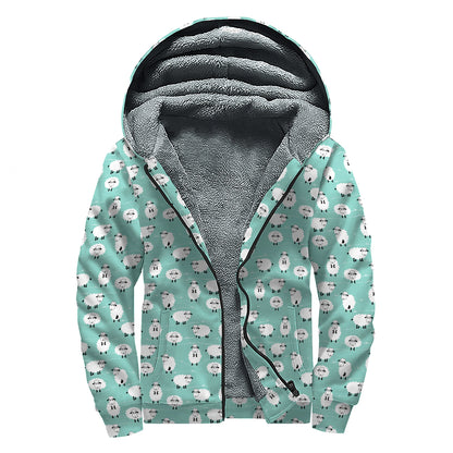 Little Sheep Pattern Print Sherpa Lined Zip Up Hoodie