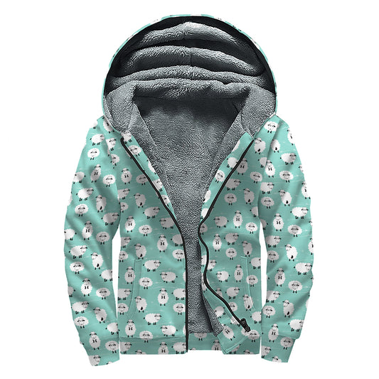 Little Sheep Pattern Print Sherpa Lined Zip Up Hoodie