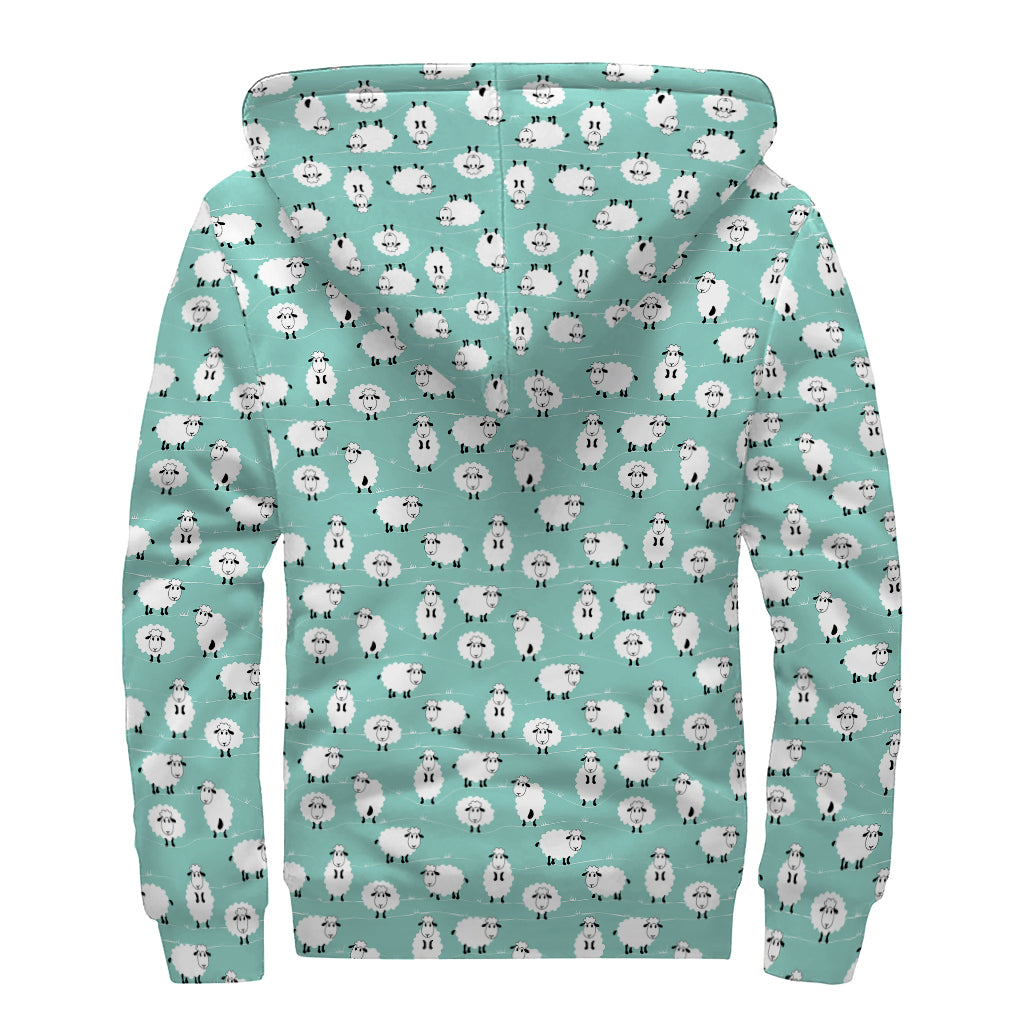 Little Sheep Pattern Print Sherpa Lined Zip Up Hoodie