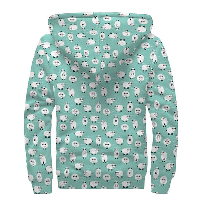 Little Sheep Pattern Print Sherpa Lined Zip Up Hoodie