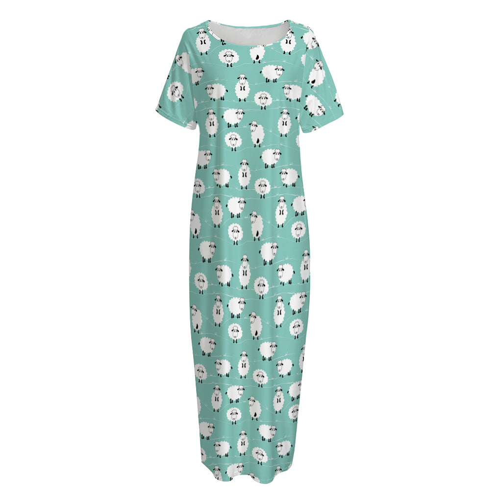 Little Sheep Pattern Print Short Sleeve Long Nightdress