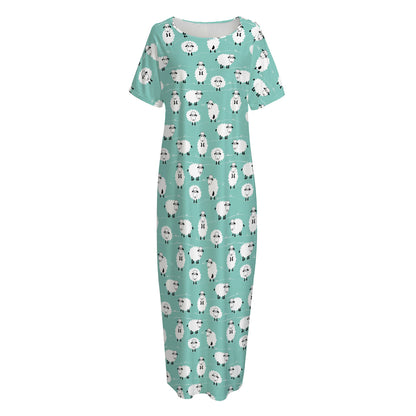 Little Sheep Pattern Print Short Sleeve Long Nightdress