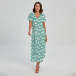 Little Sheep Pattern Print Short Sleeve Maxi Dress