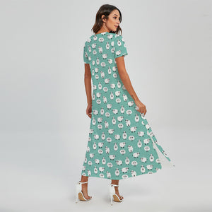 Little Sheep Pattern Print Short Sleeve Maxi Dress