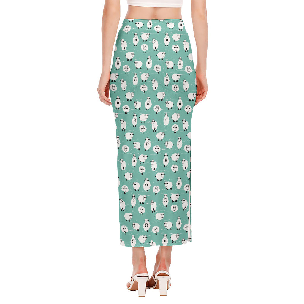 Little Sheep Pattern Print Side Slit Maxi Skirt