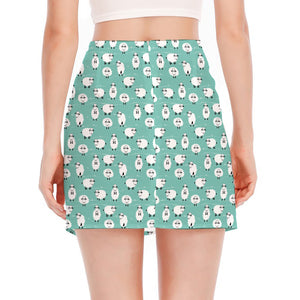 Little Sheep Pattern Print Side Slit Mini Skirt