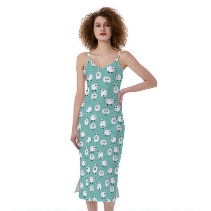Little Sheep Pattern Print Slim Fit Midi Cami Dress
