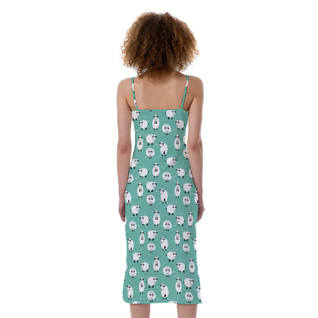 Little Sheep Pattern Print Slim Fit Midi Cami Dress