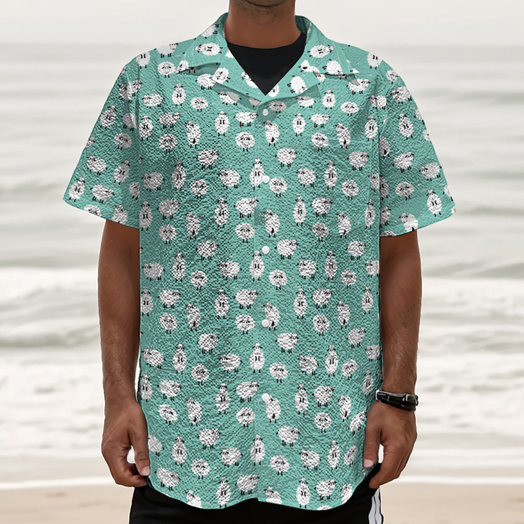 Little Sheep Pattern Print Textured Short Sleeve Shirt