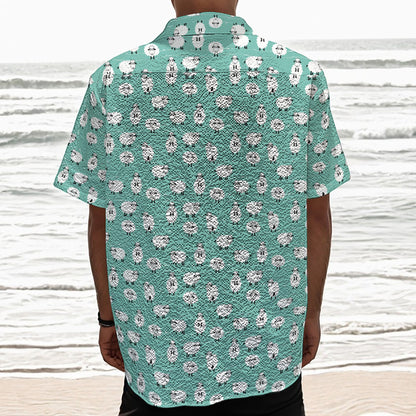 Little Sheep Pattern Print Textured Short Sleeve Shirt