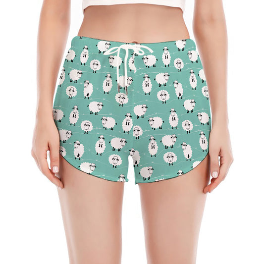 Little Sheep Pattern Print Women's Split Running Shorts