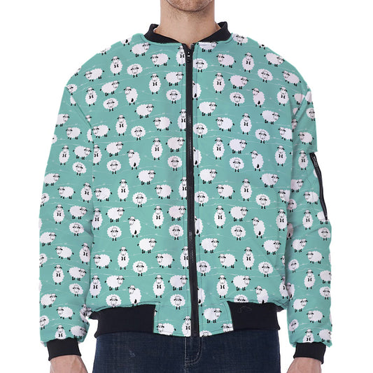 Little Sheep Pattern Print Zip Sleeve Bomber Jacket
