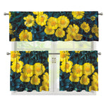 Little Yellow Daisy Print 3 Piece Kitchen Curtains