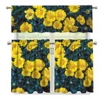 Little Yellow Daisy Print 3 Piece Kitchen Curtains