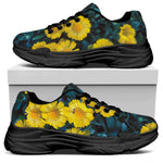 Little Yellow Daisy Print Black Chunky Shoes