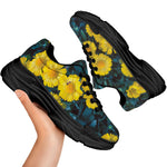 Little Yellow Daisy Print Black Chunky Shoes