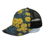 Little Yellow Daisy Print Black Mesh Trucker Cap