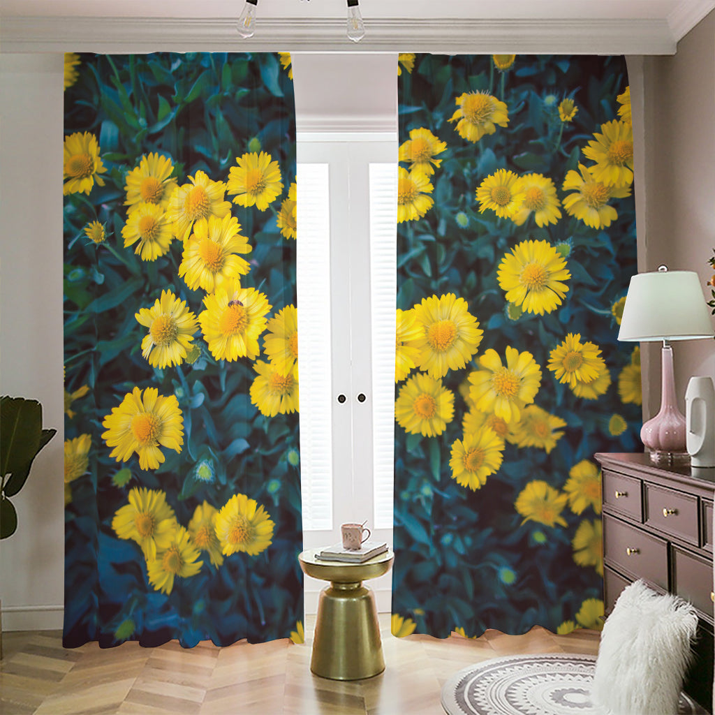 Little Yellow Daisy Print Blackout Pencil Pleat Curtains