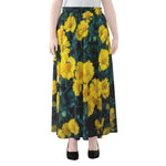 Little Yellow Daisy Print Chiffon Maxi Skirt