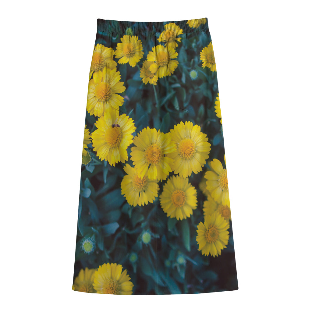 Little Yellow Daisy Print Cotton Front Slit Maxi Skirt