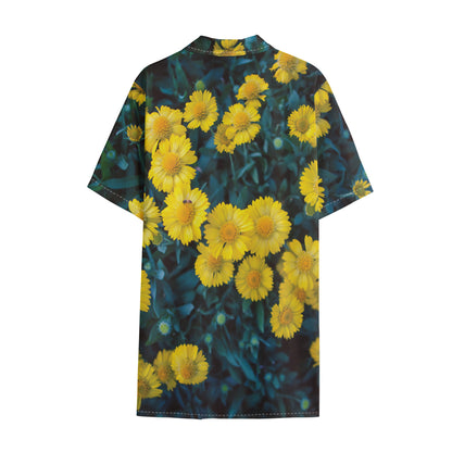 Little Yellow Daisy Print Cotton Hawaiian Shirt