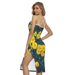 Little Yellow Daisy Print Cross Back Cami Dress