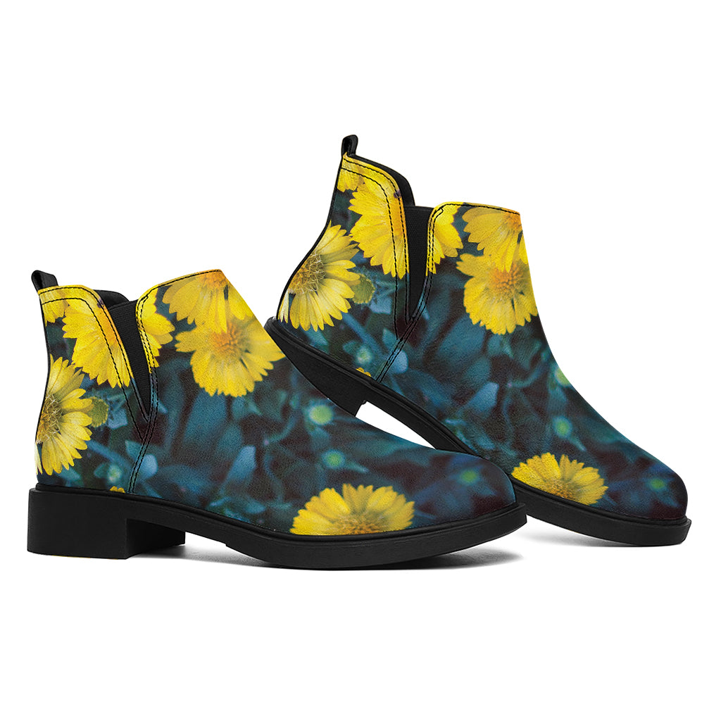 Little Yellow Daisy Print Flat Ankle Boots