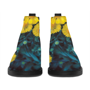 Little Yellow Daisy Print Flat Ankle Boots