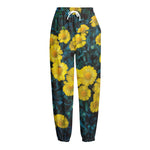 Little Yellow Daisy Print Fleece Lined Knit Pants