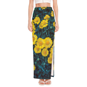 Little Yellow Daisy Print High Slit Maxi Skirt