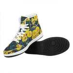 Little Yellow Daisy Print High Top Leather Sneakers