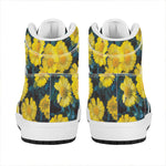 Little Yellow Daisy Print High Top Leather Sneakers