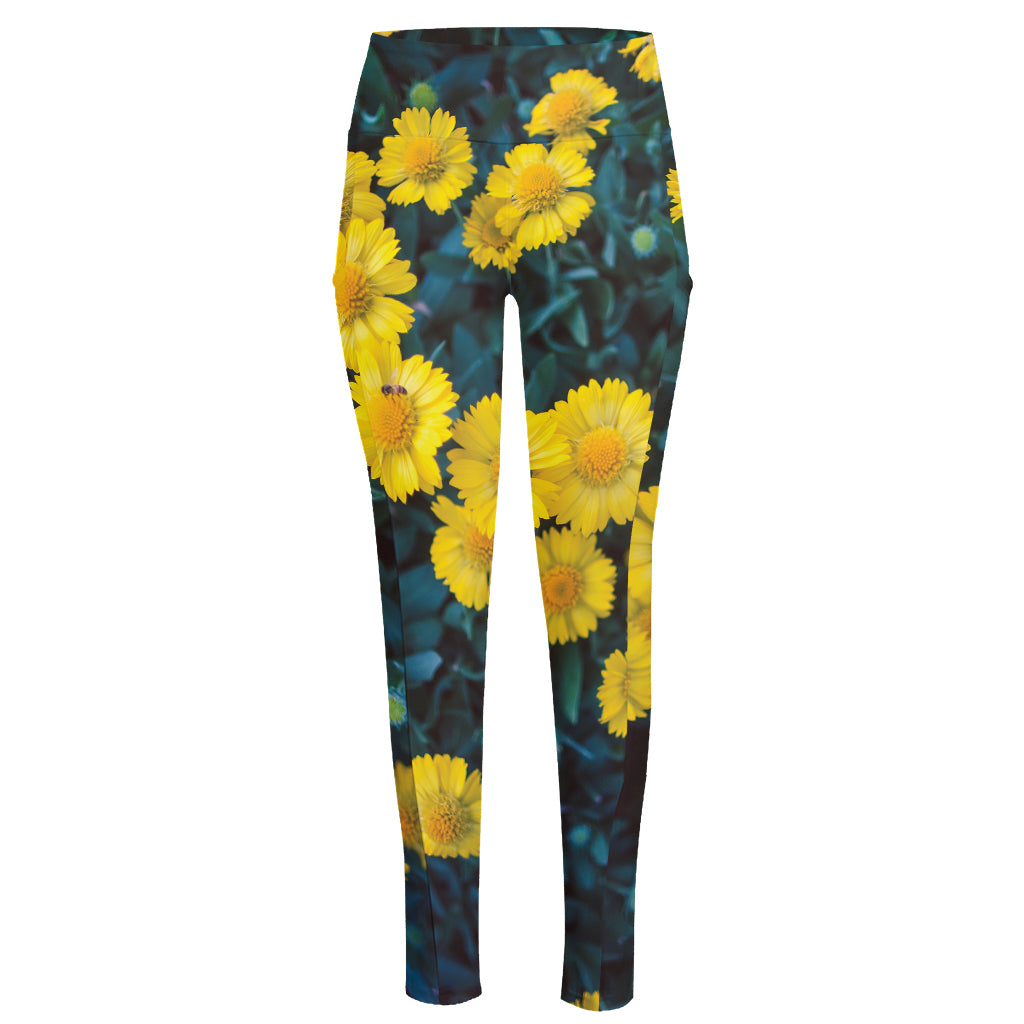 Little Yellow Daisy Print High-Waisted Pocket Leggings