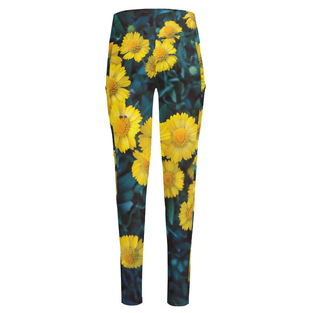 Little Yellow Daisy Print High-Waisted Pocket Leggings