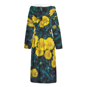 Little Yellow Daisy Print Hooded Bathrobe