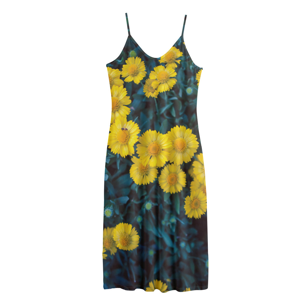 Little Yellow Daisy Print Jersey Midi Cami Dress