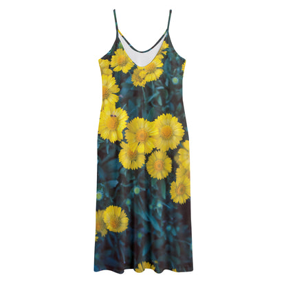 Little Yellow Daisy Print Jersey Midi Cami Dress