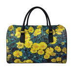 Little Yellow Daisy Print Leather Duffle Bag