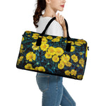 Little Yellow Daisy Print Leather Duffle Bag