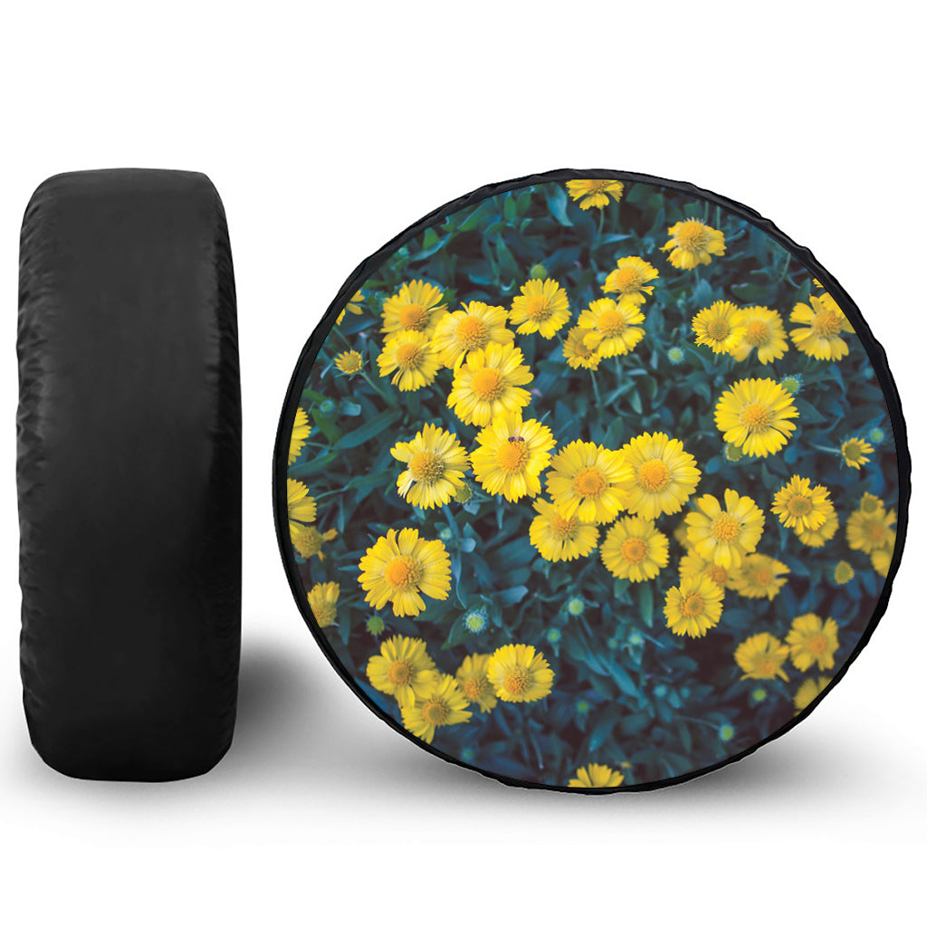 Little Yellow Daisy Print Leather Spare Tire Cover
