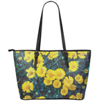 Little Yellow Daisy Print Leather Tote Bag