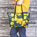 Little Yellow Daisy Print Leather Tote Bag