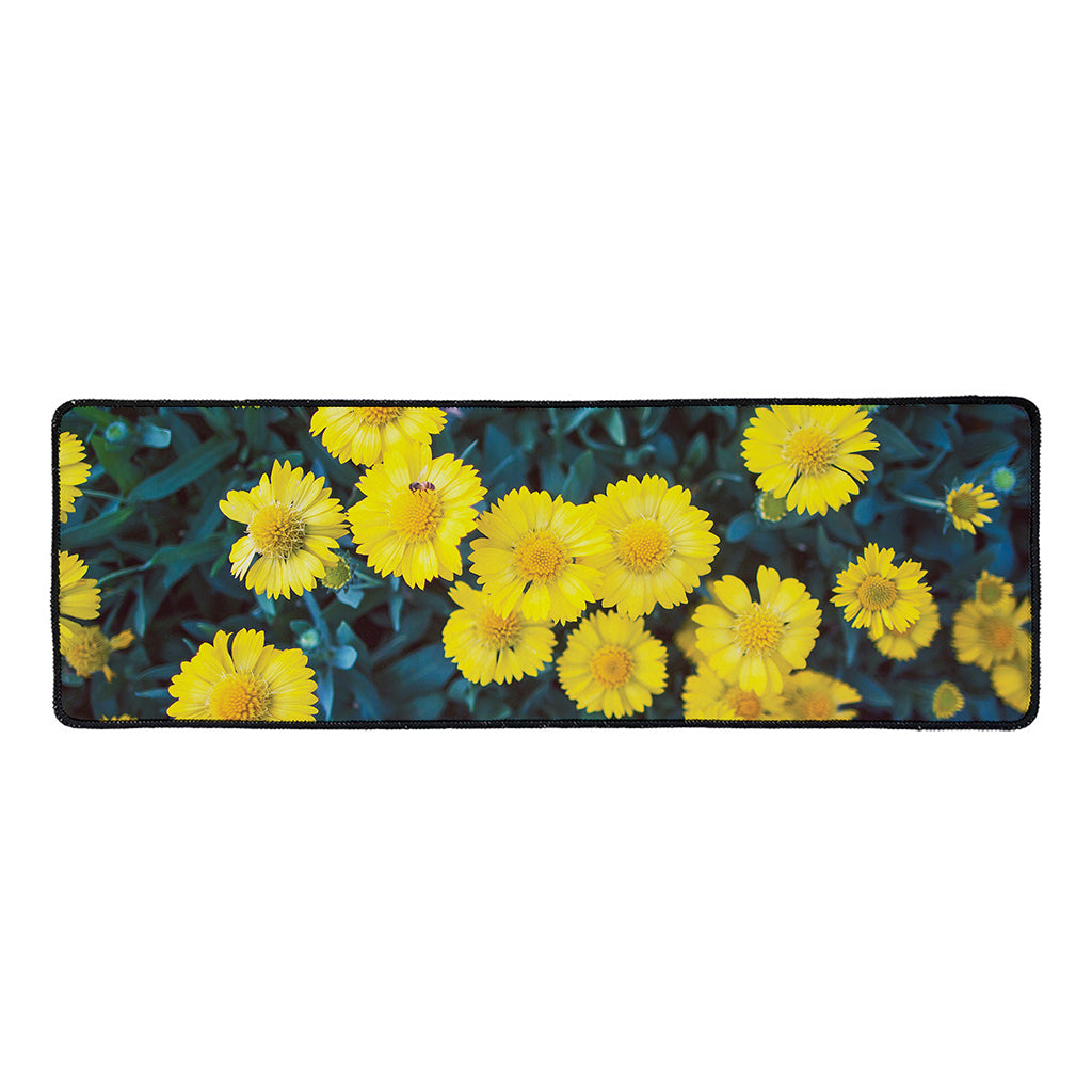 Little Yellow Daisy Print Long Kitchen Mat
